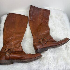 Frye Vintage Phillip Womens Harness Tall Back Zip Leather Riding Boots